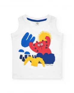 T-shirt sans manches blanc pour garçon avec imprimé coloré