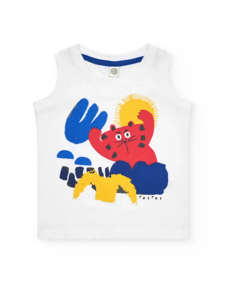 T-shirt sans manches blanc pour garçon avec imprimé coloré