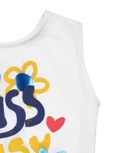 T-shirt sans manches blanc pour fille avec phrase "MISS DAISY"