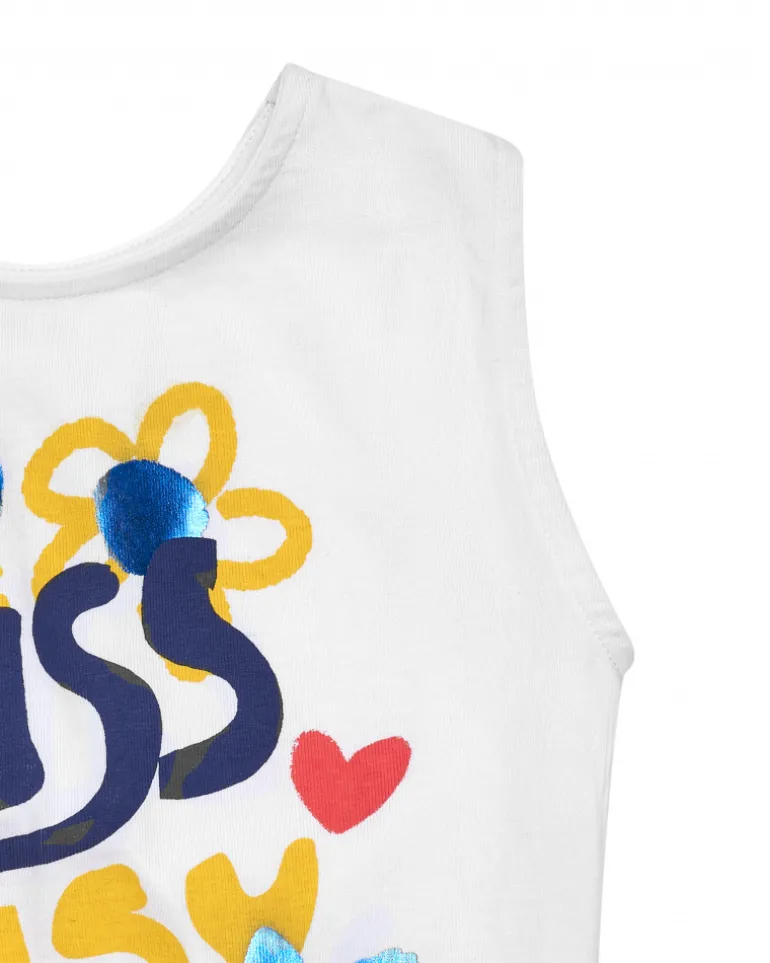 T-shirt sans manches blanc pour fille avec phrase "MISS DAISY"