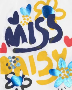 T-shirt sans manches blanc pour fille avec phrase "MISS DAISY"