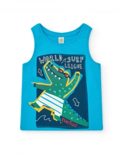 T-shirt sans manches bleu pour garçon avec imprimé de crocodile