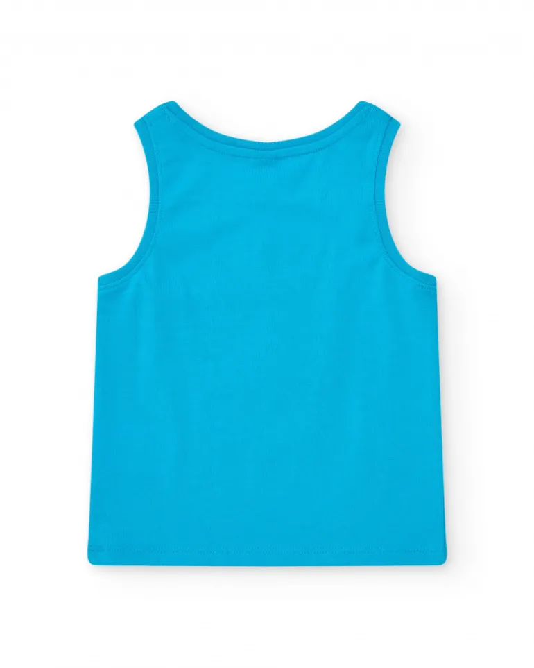 T-shirt sans manches bleu pour garçon avec imprimé de crocodile
