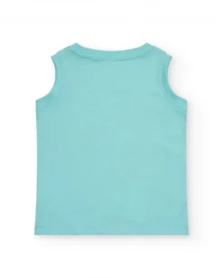 T-shirt sans manches bleu pour garçon avec palmiers et requin