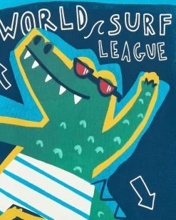 T-shirt sans manches bleu pour garçon avec imprimé de crocodile