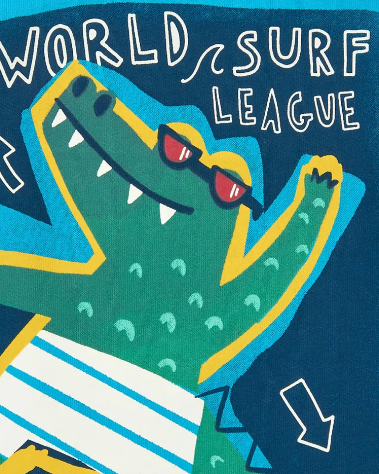 T-shirt sans manches bleu pour garçon avec imprimé de crocodile