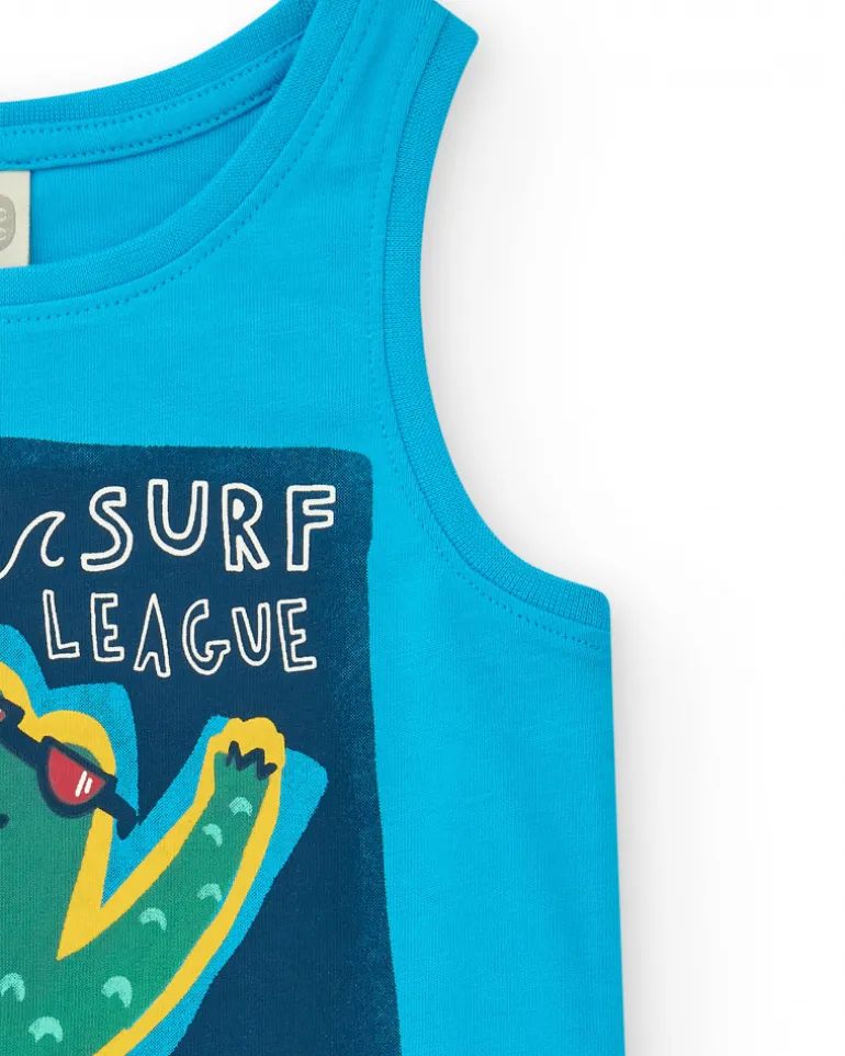 T-shirt sans manches bleu pour garçon avec imprimé de crocodile