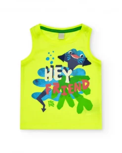 T-shirt sans manches jaune pour garçon avec requin