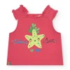 T-shirt sans manches rose pour fille avec volants et étoile de mer