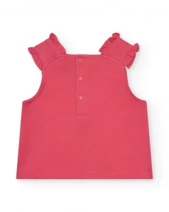 T-shirt sans manches rose pour fille avec volants et étoile de mer
