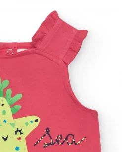 T-shirt sans manches rose pour fille avec volants et étoile de mer