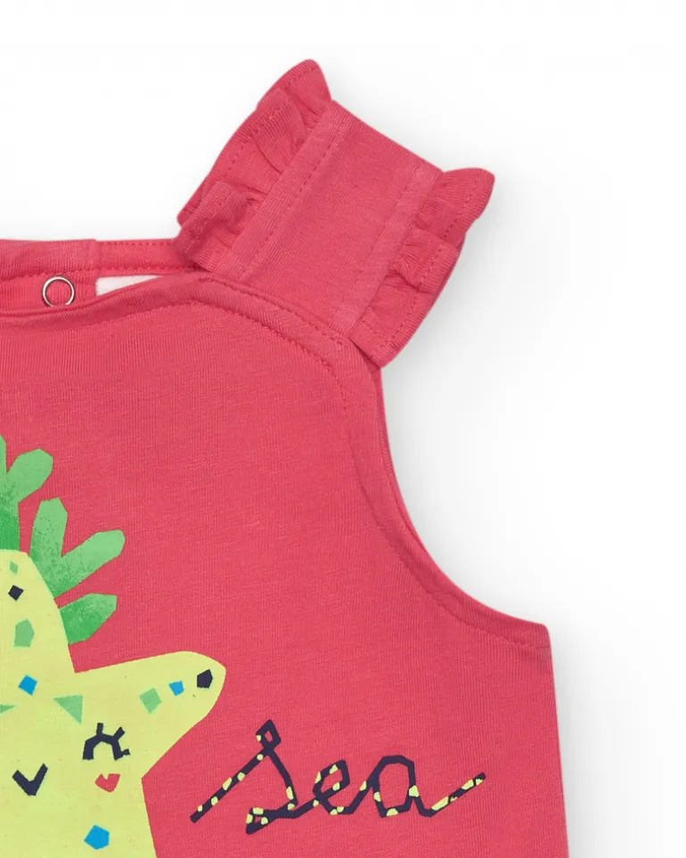 T-shirt sans manches rose pour fille avec volants et étoile de mer