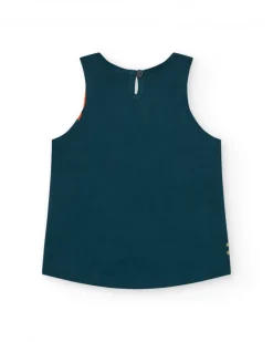 T-shirt sans manches vert pour fille avec imprimé et fermeture arrière