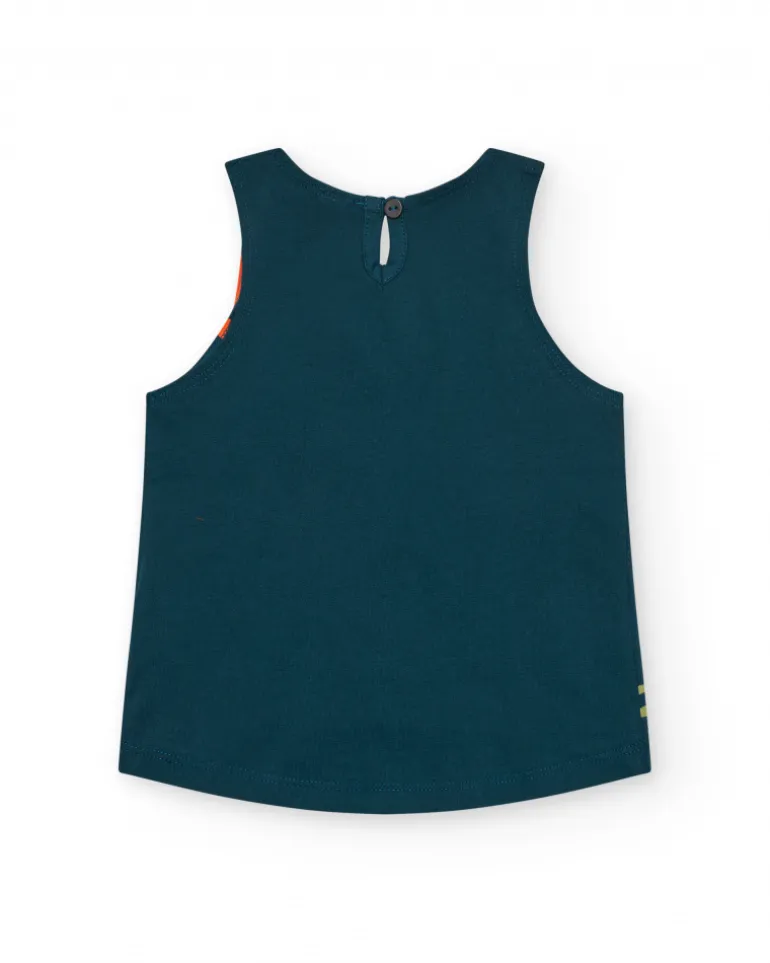 T-shirt sans manches vert pour fille avec imprimé et fermeture arrière