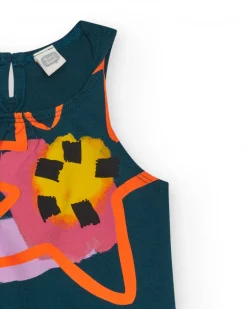 T-shirt sans manches vert pour fille avec imprimé et fermeture arrière