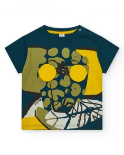 T-shirt vert et jaune pour garçon avec design de lunettes
