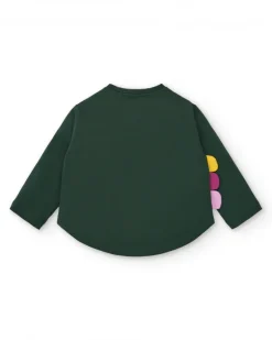 T-shirt vert manches longues imprimé dinosaure fille collection Cyber Dino