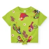 T-shirt vert pour fille avec perroquets, fleurs et nœud décoratif