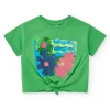 T-shirt vert pour fille avec imprimé et nœud décoratif