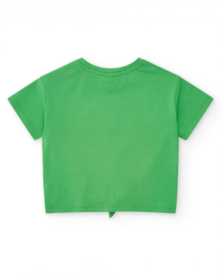 T-shirt vert pour fille avec imprimé et nœud décoratif