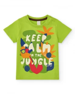T-shirt vert pour garçon avec phrase "Keep Calm in the Jungle"