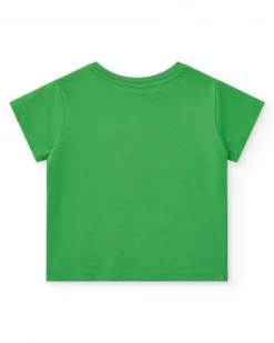 T-shirt vert pour garçon avec requin et formes géométriques