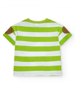 T-shirt vert pour garçon avec rayures et imprimé tropical