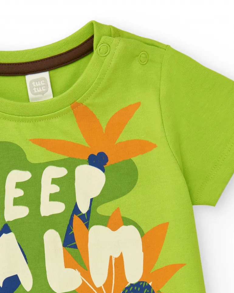 T-shirt vert pour garçon avec phrase "Keep Calm in the Jungle"