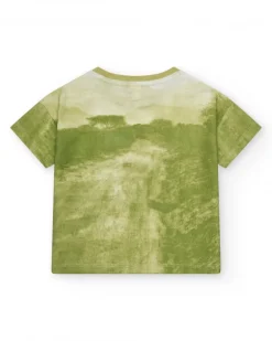 T-shirt vert pour garçon avec imprimé de jeep