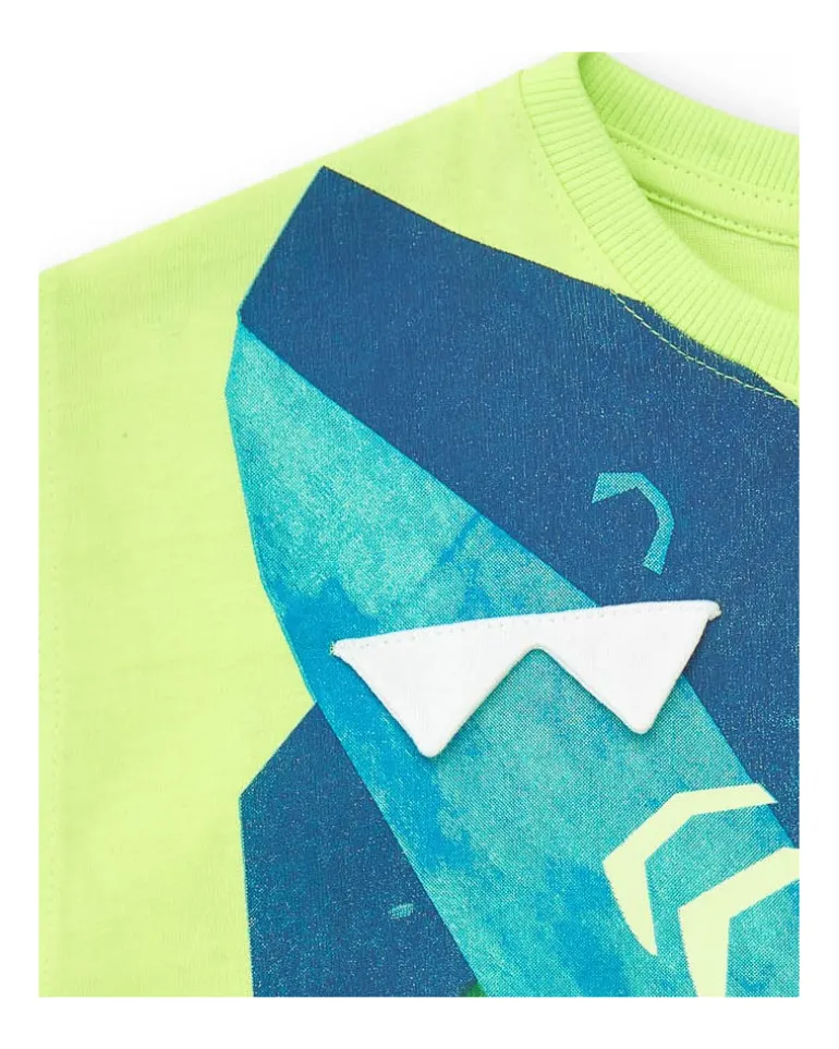 T-shirt vert pour garçon avec requin