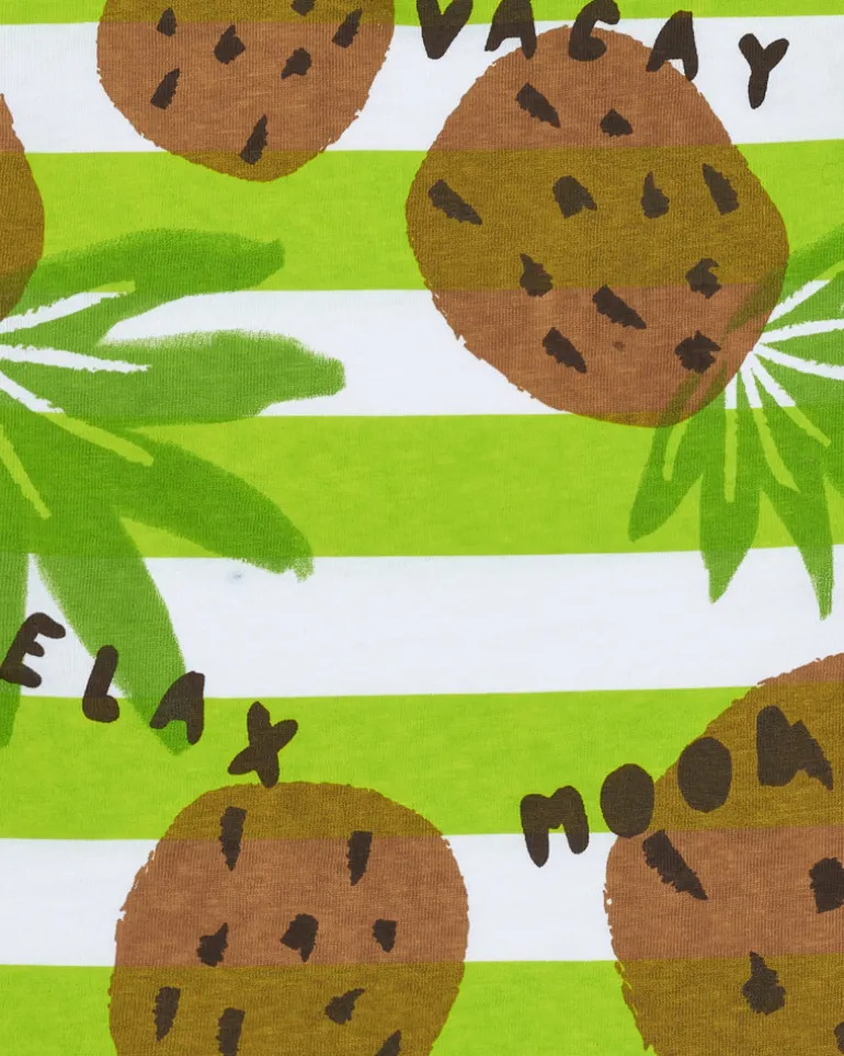 T-shirt vert pour garçon avec rayures et imprimé tropical