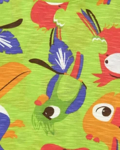 T-shirt vert pour garçon avec perroquets multicolores