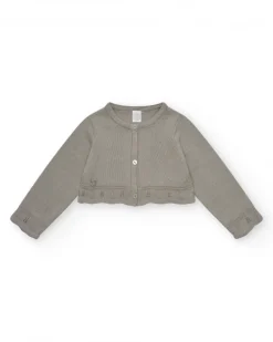 Veste beige en tricot pour fille avec boutons brillants