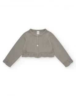 Veste beige en tricot pour fille avec boutons brillants