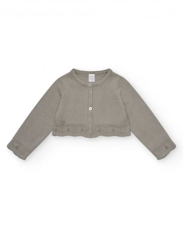 Veste beige en tricot pour fille avec boutons brillants