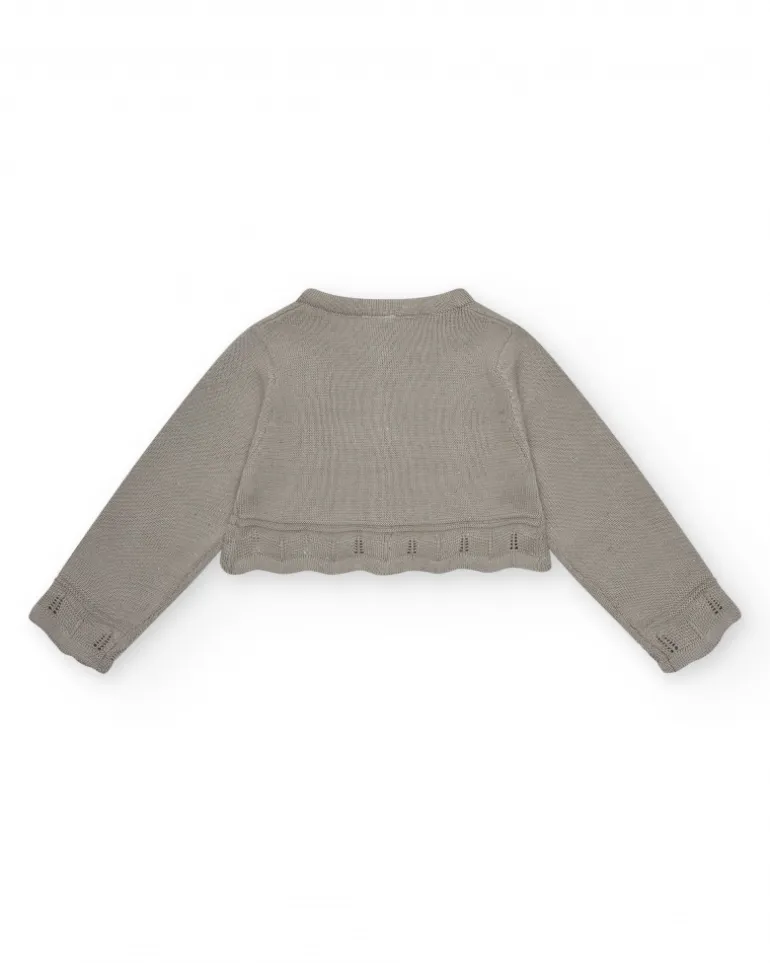 Veste beige en tricot pour fille avec boutons brillants