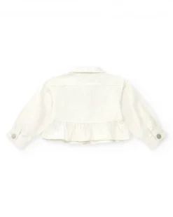 Veste blanche en toile pour fille avec boutons et volant inférieur