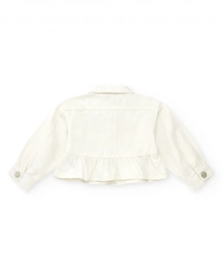 Veste blanche en toile pour fille avec boutons et volant inférieur