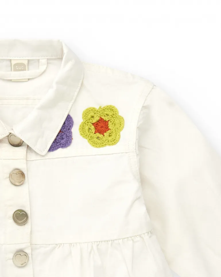 Veste blanche en toile pour fille avec boutons et volant inférieur
