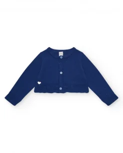 Veste bleu marine en tricot pour fille avec col rond et boutons