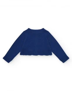 Veste bleu marine en tricot pour fille avec col rond et boutons