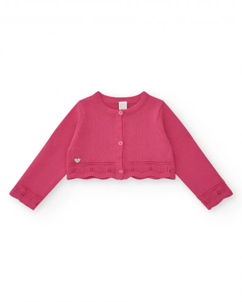 Veste courte rose pour fille avec applique métallique