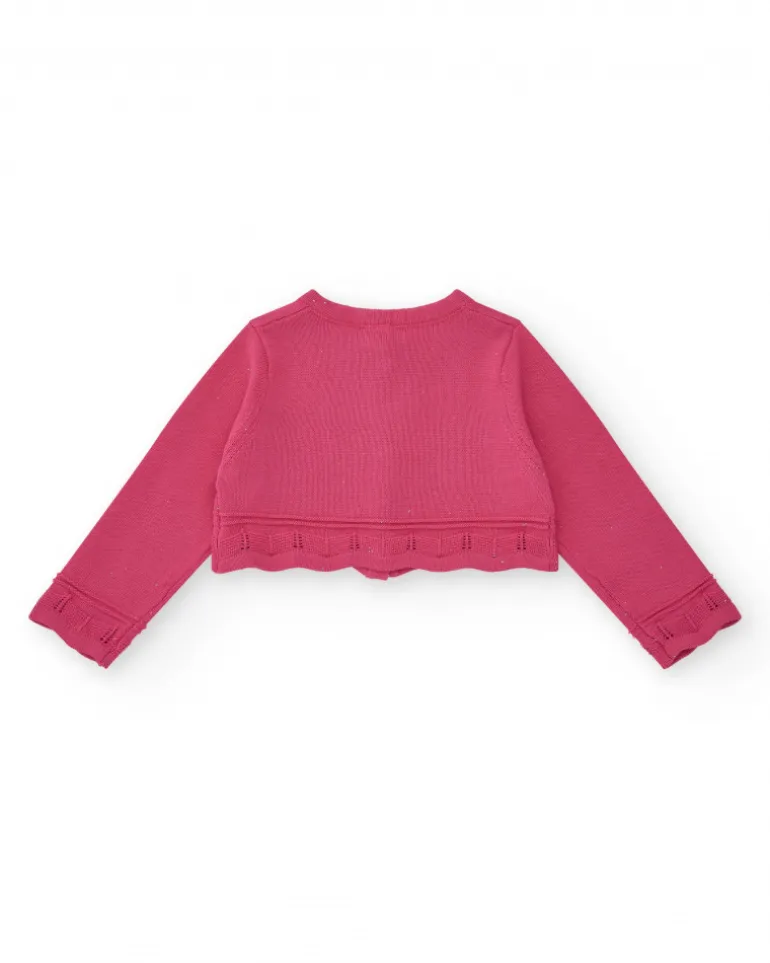 Veste courte rose pour fille avec applique métallique