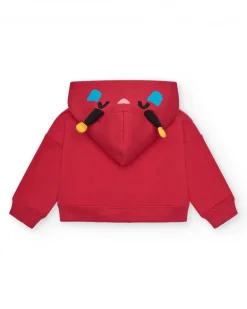 Veste en peluche pour fille en rouge avec un imprimé floral et une capuche Happy Garden
