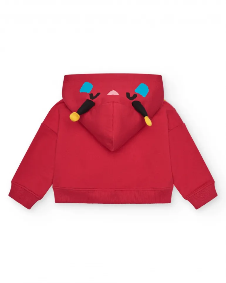 Veste en peluche pour fille en rouge avec un imprimé floral et une capuche Happy Garden