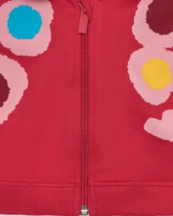 Veste en peluche pour fille en rouge avec un imprimé floral et une capuche Happy Garden