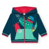 Veste en polaire bleu marine pour garçon avec capuche rouge et crocodile imprimé