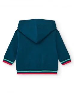 Veste en polaire bleu marine pour garçon avec capuche rouge et crocodile imprimé