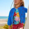 Veste en polaire bleue pour fille avec fleurs brodées et fermeture éclair