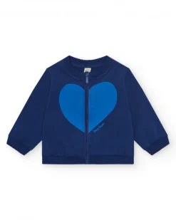 Veste en polaire bleue pour fille avec cœur sur la poitrine et fermeture éclair